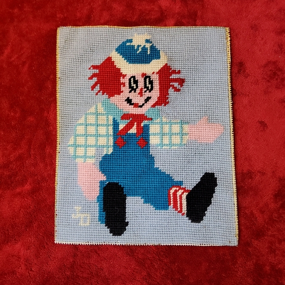Vintage Raggedy Andy Finished Needlepoint Picture 8" x 10" - Picture 1 of 6
